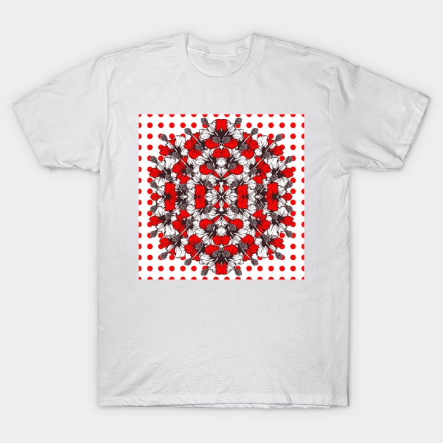 Hibiscus On Polka Dots T-Shirt by justrachna